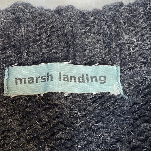 Marsh Landing Hand Knit Crew Snowflake Wool Blend Sweater Charcoal Gray M - Picture 8 of 12